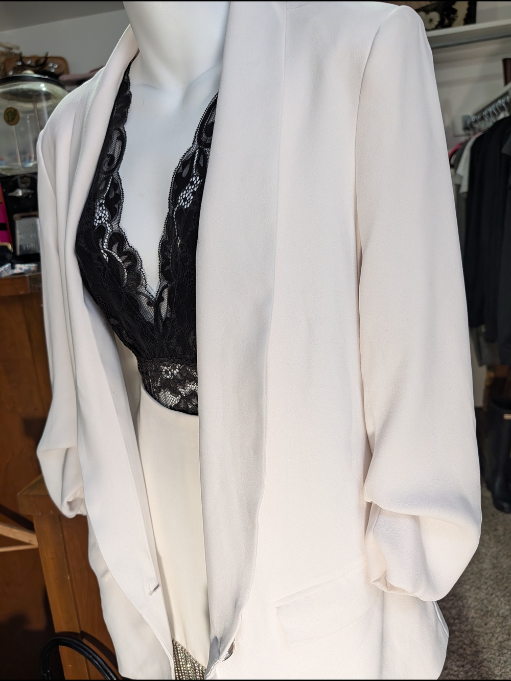 Peter Nygard Cream Open Blazer with Draped Front